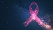 Pink Ribbon Symbol for Breast Cancer Awareness with Galaxy Background