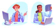 Doctors working on computer. Vector cartoon illustration of female medics providing telemedicine consultation, talking to patient online, making prescription, traumatologist checking ribs x-ray image