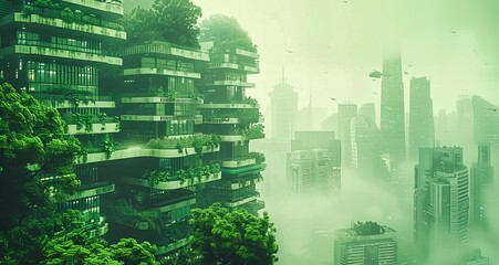 Wall Mural - Futuristic Skyscraper Embodying Green Architecture and Eco-Friendly Design, Urban Cityscape