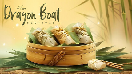 Sticker - Happy Dragon Boat Festival Poster Design. Banner for Duanwu Festival