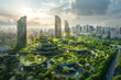 Eco-futuristic cityscape full with greenery, parks and green spaces in urban area