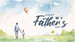 Father's Day poster or banner template with necktie and gift box on blue background.Greetings and presents for Father's Day 