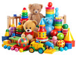 Children's toys against a white background in a PNG file
