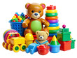 Children's toys against a white background in a PNG file
