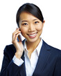 A business Asian woman is talking on the phone in a PNG file 