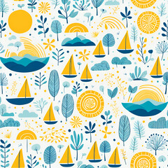 Wall Mural - summer pattern with animals