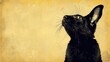   A painting of a black cat gazing at the sky with a grunge-laden expression