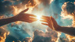 Two hands reaching towards each other in the sky, creating a moment of connection and unity