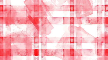 Wall Mural - Warm Checks: Red Pastel Gingham Watercolor Illustration