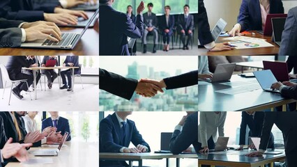 Poster - Collage of various business scenes. Scaling transition from white background.