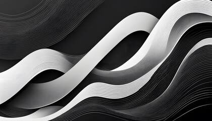 Wall Mural - Black abstract background design. Modern wavy line pattern (guilloche curves) in monochrome colors. Premium stripe texture for banner, and business background. Dark horizontal template