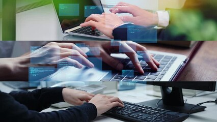 Poster - Collage of various business scenes and digital technology concept. Wipe transition from white background.