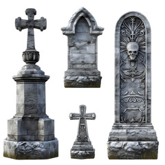 set of tomb stone isolated on transparent background