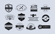 Repair service emblem. Vintage mechanic badges and workshop labels, maintenance company templates vector set