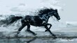 Digital painting of a black horse in motion, on abstract background. 