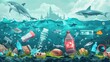 Plastic Pollution Solutions Design a vector infographic highlighting solutions to plastic pollution, including reducing singleuse plastics, promoting recycling and waste management, and supporting pol