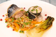 RECIPE FOR PAK CHOI MACKEREL FILLETS, GARNISHED WITH FENNEL, CARROT, SHALLOT AND GARLIC FLAVOURED WITH DRY WHITE WINE, High quality photo