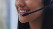 © peopleimages.com - Call center, woman and happy with closeup of headset for customer support, telesales advisor and communication. Telemarketing, consultant or hotline agent with smile for helpdesk, advice and talking