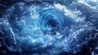 Sapphire swirl amidst a mystic maelstrom, celestial dance of water and light