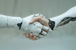 Human and machine robot shake hands, concept of future technology