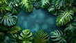 Background of various green tropical leaves with space for text