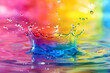 Abstract colorful liquid water splash on rainbow background