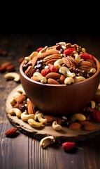 Wall Mural - Healthy nuts in bowl on wooden background