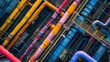 Colorful pipes in industry, pipes in gas factory