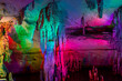 A natural cave in Guilin - China beautifully decorated with colorful lights