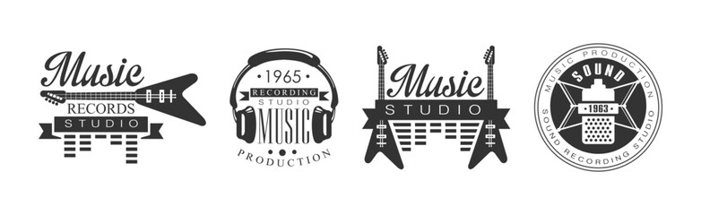 Sticker - Music Recording Studio Label and Logo Design Vector Set