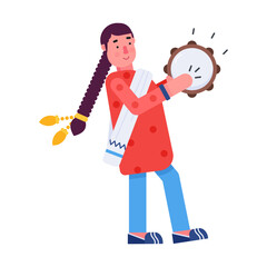 A flat icon of indian girl playing tambourine