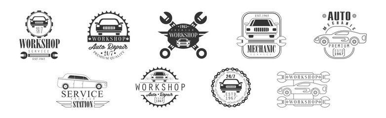 Sticker - Auto Repair and Mechanic Workshop Label and Emblem Vector Set