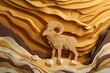 Minimalist 3D papercut illustration of a mountain goat on rocky terrain