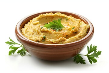 Poster - Top view of hummus isolated on white background