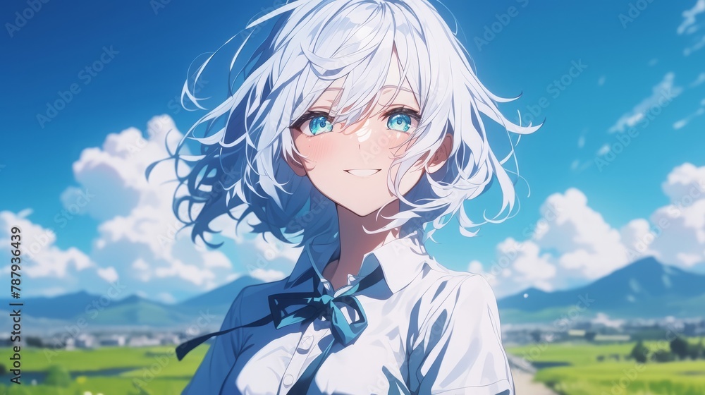 アニメ系の笑顔女性イラスト,Generative AI AI画像 の Stock イラスト