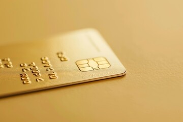 Close-up of a shiny gold credit card on a smooth surface highlighting financial security and wealth