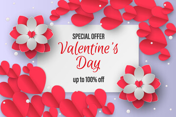 Wall Mural - Happy valentine's day background with paper cut style