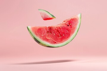 Poster - Watermelon floating in the air on pink background