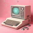 © Inner Visions - old 1950s computer on a pink background, in a retro futurism style