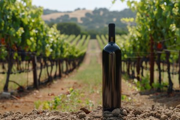 Wine bottle surrounded by vines