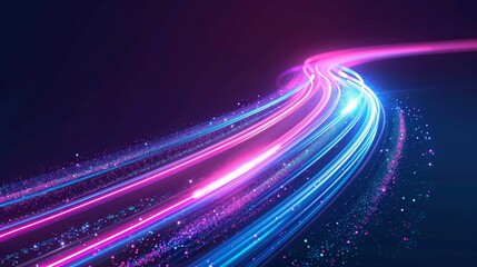 Wall Mural - The modern illustration depicts the movement of fast car lights on a high speed curve with neon glow effects. The modern illustration depicts a realistic, modern illustration of energy flash going