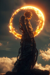 Sticker - Ethereal Guardian Illuminated by the Eclipse's Divine Light in Cinematic Photographic Style