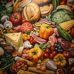 vegetables, fruits, bread and cheese