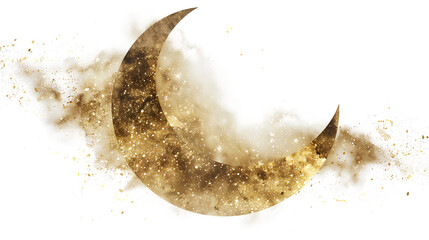 Celestial art gold aesthetic crescent moon galaxy isolated on a transparent background