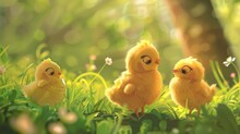 Little Cute Chicks Searching For Mothers Love