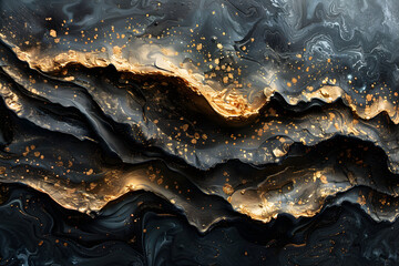 Wall Mural - An abstract 3D painting created using  coffee grounds, sand, and gold leaf