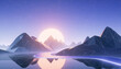 © Zag - 3d low poly mountain landscape with sunrise dawn blue sky and glowing windy road background blank space