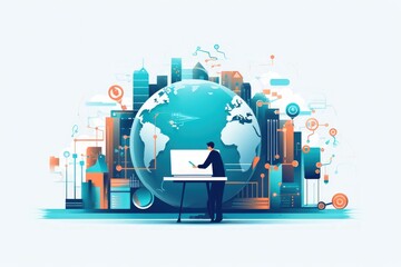 Wall Mural - illustration design of a digital business globe