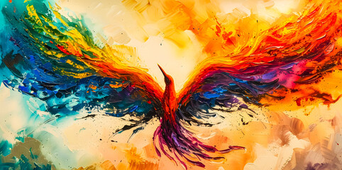 Wall Mural - An abstract painting phoenix colorful feather background, 4K Desktop wallpaper