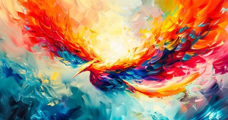 Wall Mural - An abstract painting phoenix colorful feather background, 4K Desktop wallpaper